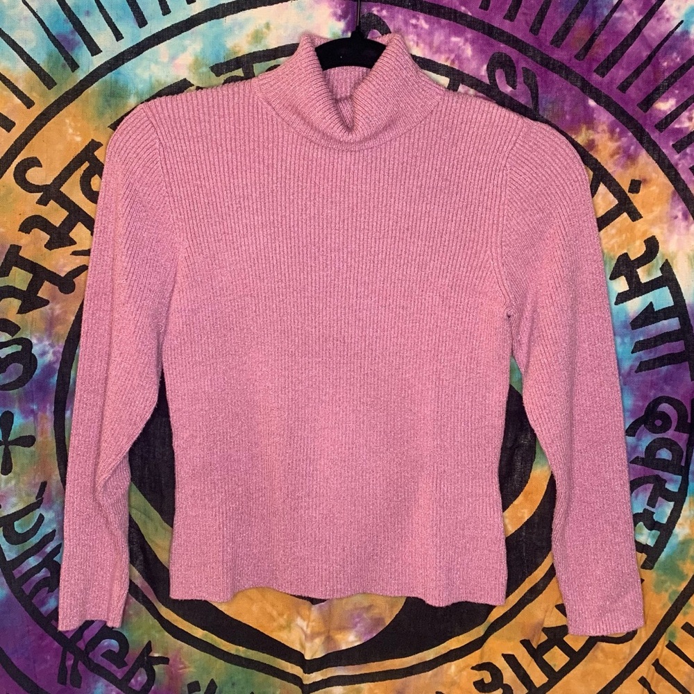 Worthington Turtleneck Sweater Vintage 2003 Size M Petite Sparkly Light Pink